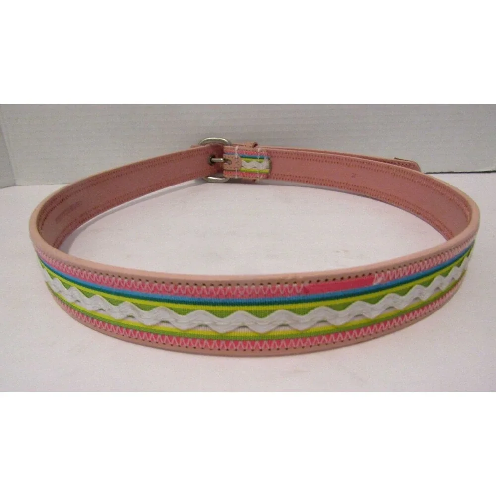 Vintage Izod Pastel Ribbon Leather Belt Pink Rickrack Y2K Preppy 2000s Size M